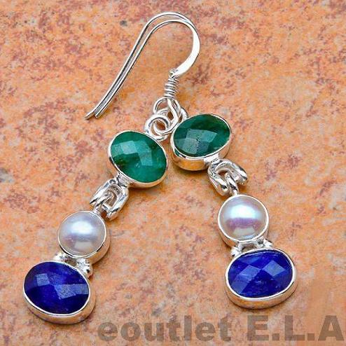 48mm NATURAL EMERAL SAPPHIRE N PEARL SILVER EARRINGS
